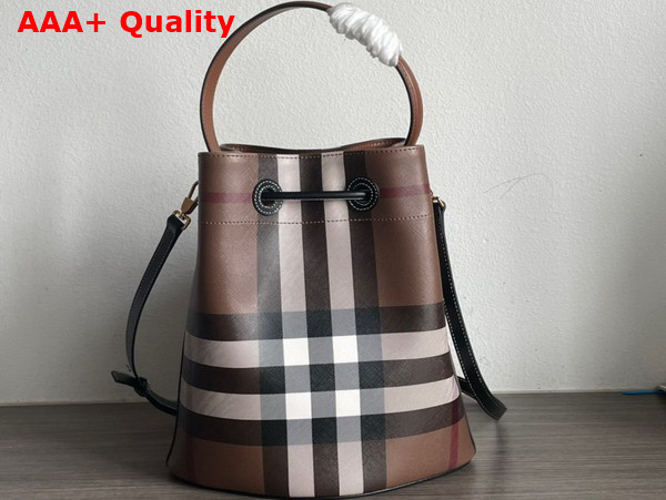Burberry Small TB Bucket Bag in Dark Birch Brown Burberry Check Replica