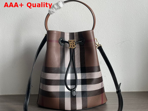 Burberry Small TB Bucket Bag in Dark Birch Brown Burberry Check Replica