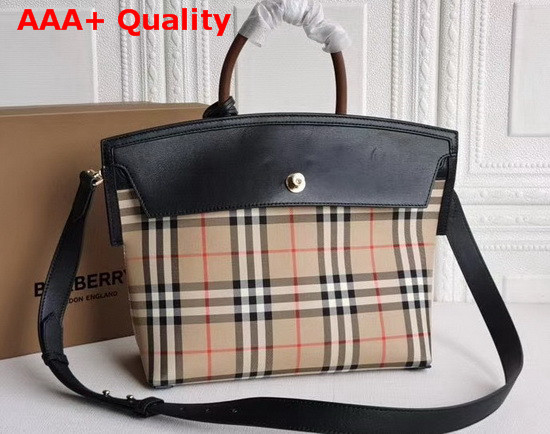Burberry Small Vintage Check Society Top Handle Bag Archive Beige Black Replica