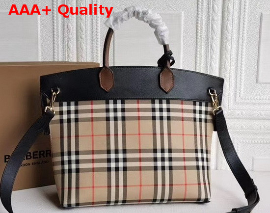 Burberry Small Vintage Check Society Top Handle Bag Archive Beige Black Replica