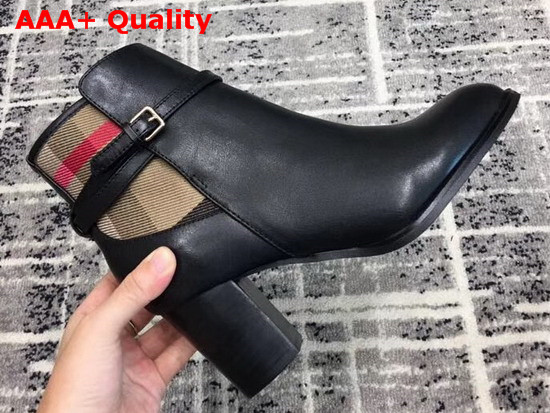 Burberry Strap Detail House Check and Black Leather Ankle Boots Replica