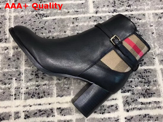 Burberry Strap Detail House Check and Black Leather Ankle Boots Replica