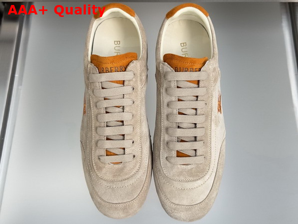 Burberry Suede Knight Runner Sneakers Flax Beige and Pumpkin Orange Replica