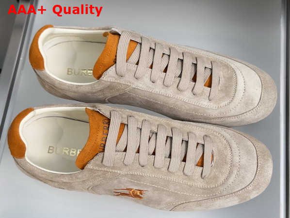 Burberry Suede Knight Runner Sneakers Flax Beige and Pumpkin Orange Replica