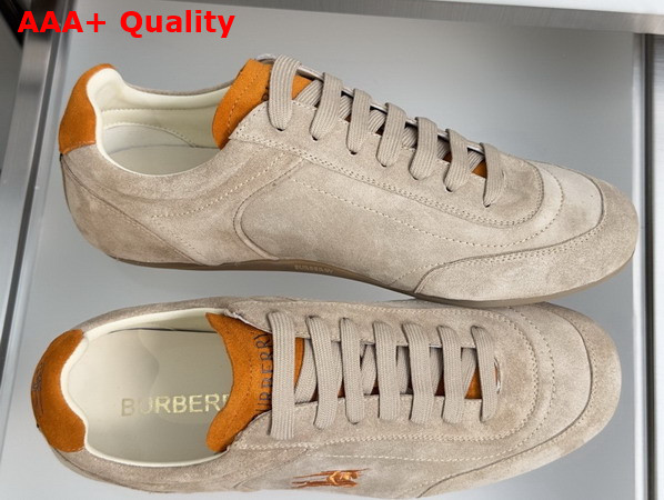 Burberry Suede Knight Runner Sneakers Flax Beige and Pumpkin Orange Replica