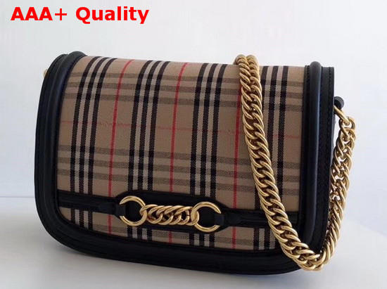 Burberry The 1983 Check Link Bag with Leather Trim Black Replica