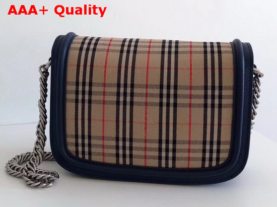 Burberry The 1983 Check Link Bag with Leather Trim Ink Blue Replica