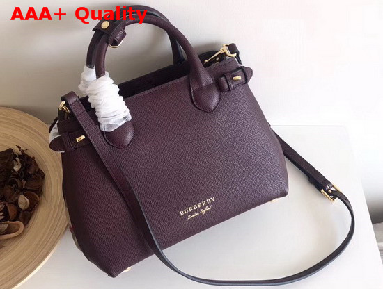 Burberry The Small Banner in Leather and House Check Mahogany Red Replica