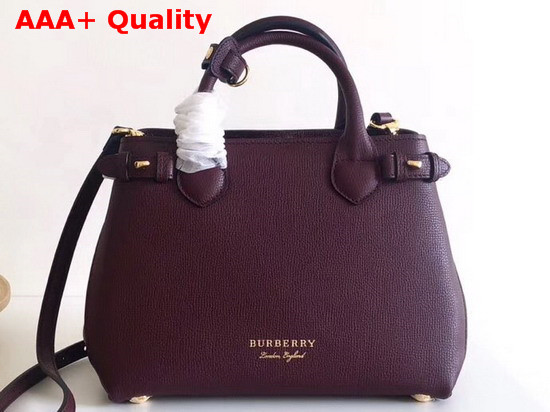 Burberry The Small Banner in Leather and House Check Mahogany Red Replica