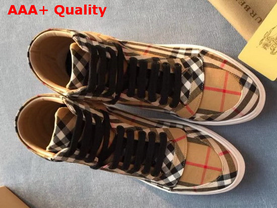 Burberry Vintage Check Cotton High Top Sneakers Antique Yellow Replica