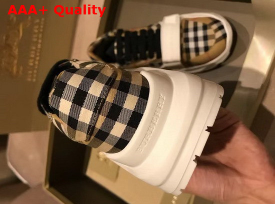 Burberry Vintage Check Cotton Sneakers with an Accentuated Tread Antique Yellow Replica