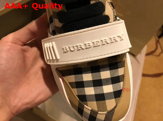 Burberry Vintage Check Cotton Sneakers with an Accentuated Tread Antique Yellow Replica