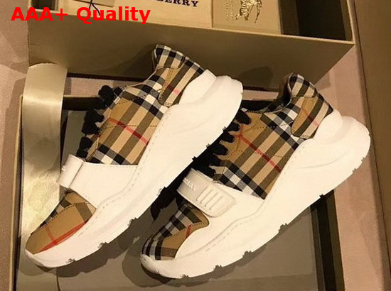 Burberry Vintage Check Cotton Sneakers with an Accentuated Tread Antique Yellow Replica