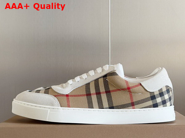 Burberry Vintage Check Cotton and Suede Sneakers Brich Brown Replica