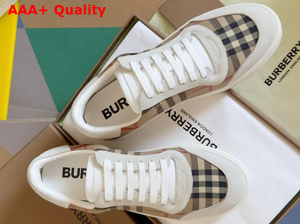 Burberry Vintage Check Cotton and Suede Sneakers Brich Brown Replica