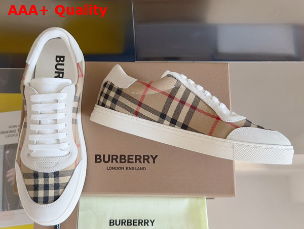 Burberry Vintage Check Cotton and Suede Sneakers Brich Brown Replica