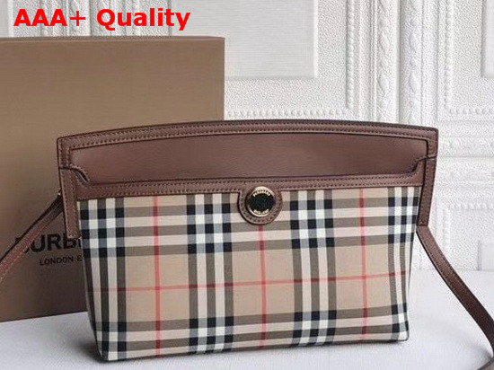 Burberry Vintage Check and Leather Society Clutch Archive Beige Tan Replica