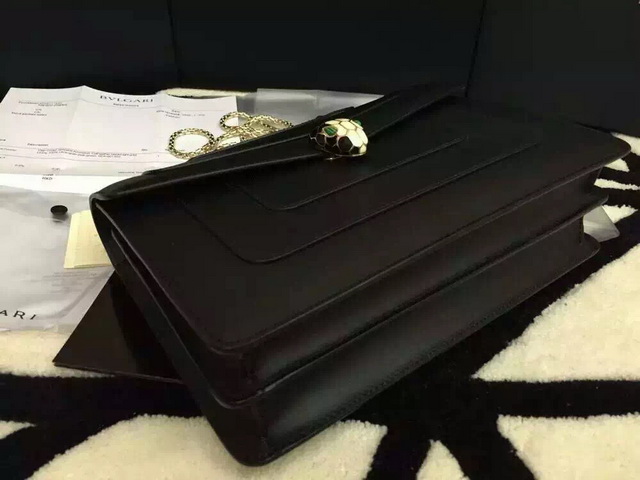 Bvlgari Flap Cover Bag Black Real Leather for Sale