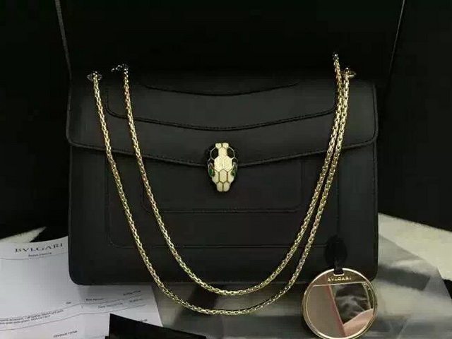 Bvlgari Flap Cover Bag Black Real Leather for Sale