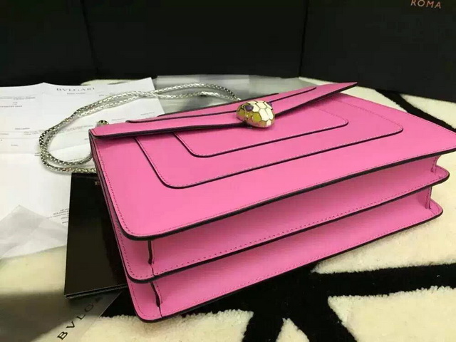 Bvlgari Flap Cover Bag Pink Calf Leather Serpenti Head Closure for Sale