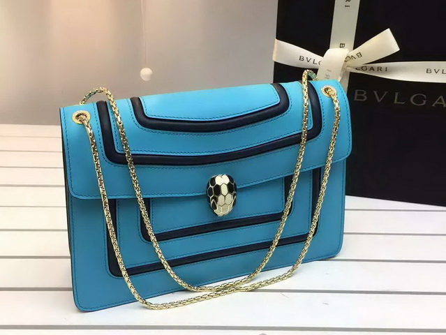 Bvlgari Flap Cover Bag Serpenti Forever in Baby Blue Calf Leather for Sale