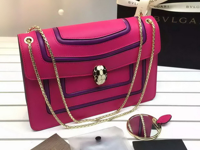 Bvlgari Flap Cover Bag Serpenti Forever in Pink Rubellite Calf Leather with Brass Light Gold Plated Serpenti Head Closure for Sale