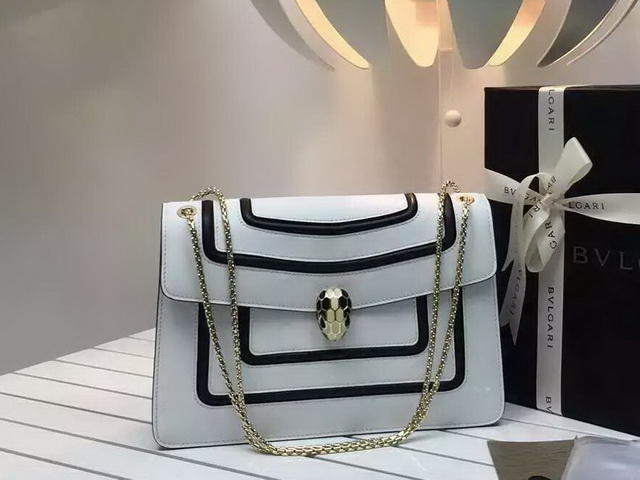 Bvlgari Flap Cover Bag Serpenti Forever in White Calf Leather with Brass for Sale