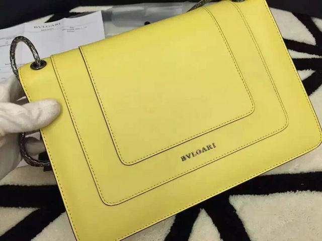Bvlgari Flap Cover Bag Serpenti Head Closure Yellow Calf Leather for Sale