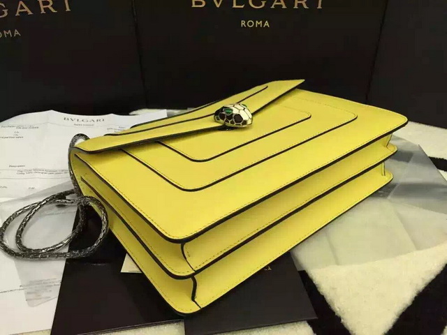 Bvlgari Flap Cover Bag Serpenti Head Closure Yellow Calf Leather for Sale