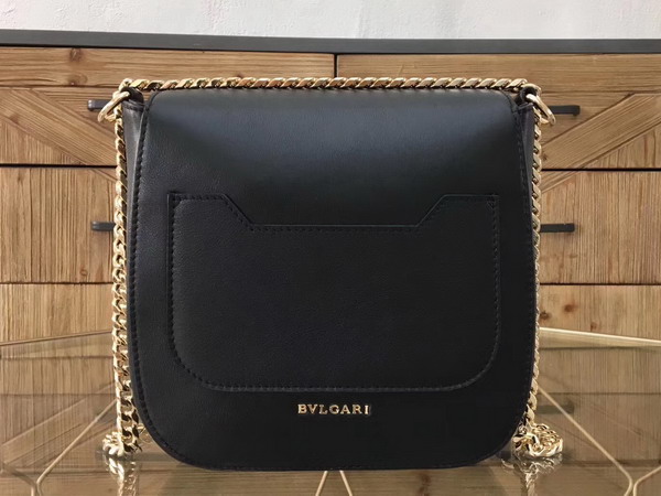 Bvlgari Flap Cover Divas Dream in Black Smooth Calf Leather and Shiny Grain Calf Leather Medium Model For Sale