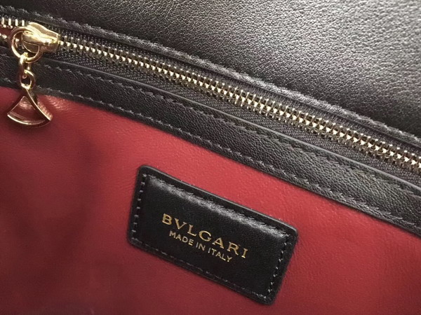 Bvlgari Flap Cover Divas Dream in Black Smooth Calf Leather and Shiny Grain Calf Leather Medium Model For Sale