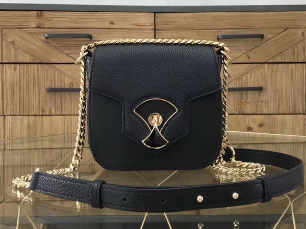 Bvlgari Flap Cover Divas Dream in Black Smooth Calf Leather and Shiny Grain Calf Leather Small Model For Sale