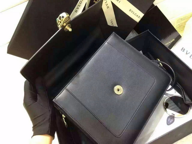 Bvlgari Top Handle Flap Cover Bag Black Real Leather for Sale