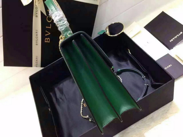 Bvlgari Top Handle Flap Cover Bag Serpenti Head Closure Green Calf Leather for Sale