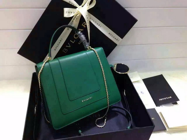 Bvlgari Top Handle Flap Cover Bag Serpenti Head Closure Green Calf Leather for Sale