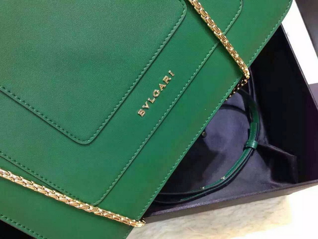 Bvlgari Top Handle Flap Cover Bag Serpenti Head Closure Green Calf Leather for Sale