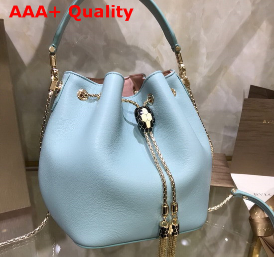Bvlgari Serpenti Forever Bucket Bag in Smooth Glacier Turquoise Calf Leather Replica