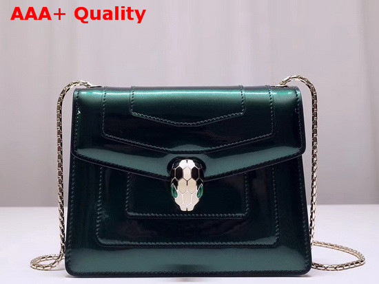 Bvlgari Serpenti Forever Crossbody Flap Cover Bag in Green Metalllic Calf Leather Replica