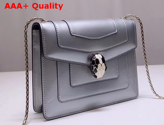 Bvlgari Serpenti Forever Crossbody Flap Cover Bag in Shiny Silver Brushed Metalllic Calf Leather Replica