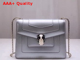 Bvlgari Serpenti Forever Crossbody Flap Cover Bag in Shiny Silver Brushed Metalllic Calf Leather Replica