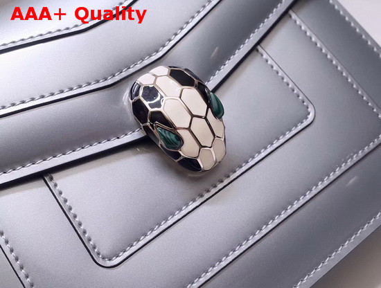 Bvlgari Serpenti Forever Crossbody Flap Cover Bag in Shiny Silver Brushed Metalllic Calf Leather Replica