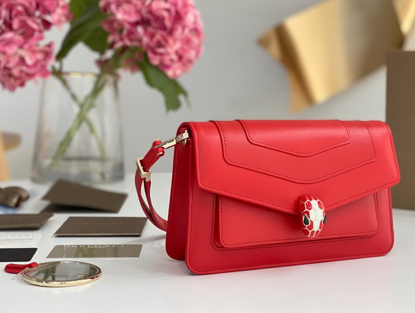 Bvlgari Serpenti Forever East West Shoulder Bag in Red Calf Leather Replica