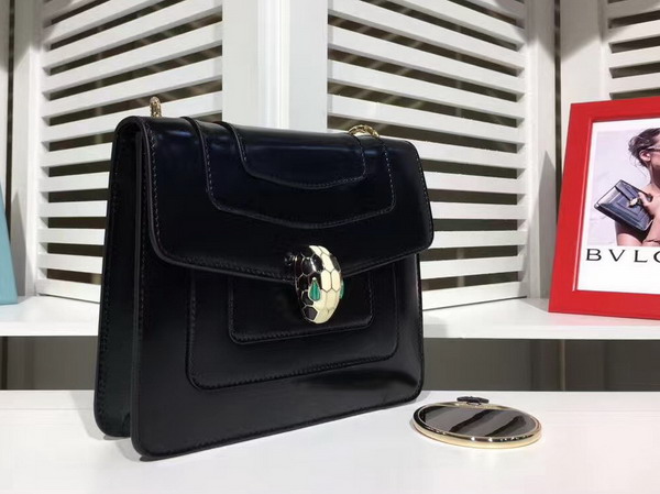 Bvlgari Serpenti Forever Flap Cover Bag in Black Shiny Calf Leather For Sale