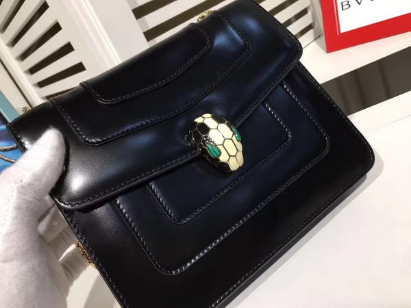 Bvlgari Serpenti Forever Flap Cover Bag in Black Shiny Calf Leather For Sale