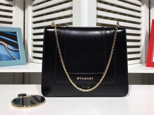 Bvlgari Serpenti Forever Flap Cover Bag in Black Shiny Calf Leather For Sale