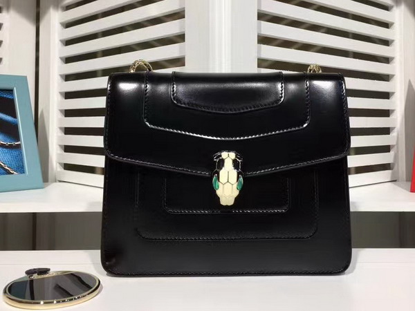 Bvlgari Serpenti Forever Flap Cover Bag in Black Shiny Calf Leather For Sale