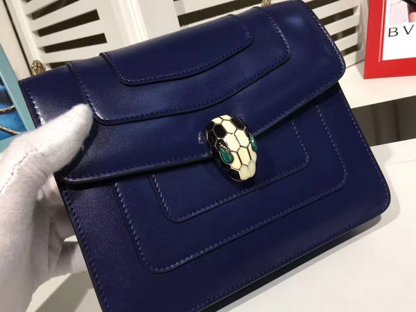 Bvlgari Serpenti Forever Flap Cover Bag in Dark Blue Shiny Calf Leather For Sale
