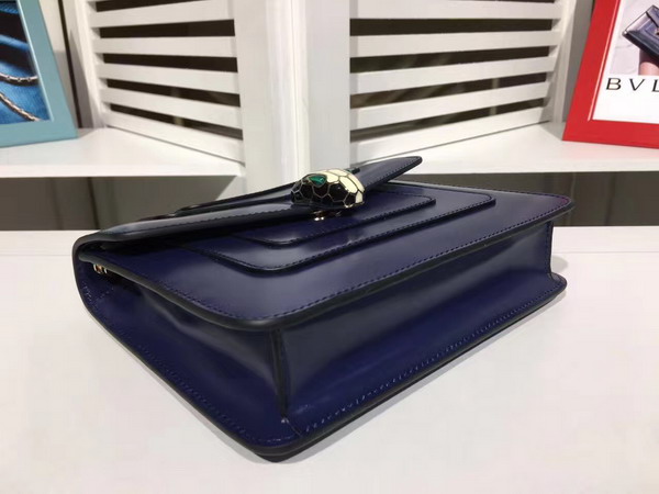 Bvlgari Serpenti Forever Flap Cover Bag in Dark Blue Shiny Calf Leather For Sale