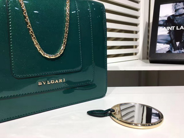Bvlgari Serpenti Forever Flap Cover Bag in Emerald Green Metallic Calf Leather For Sale