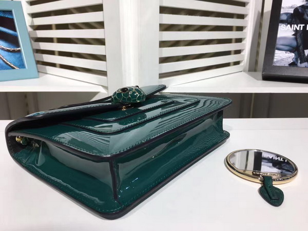Bvlgari Serpenti Forever Flap Cover Bag in Emerald Green Metallic Calf Leather For Sale